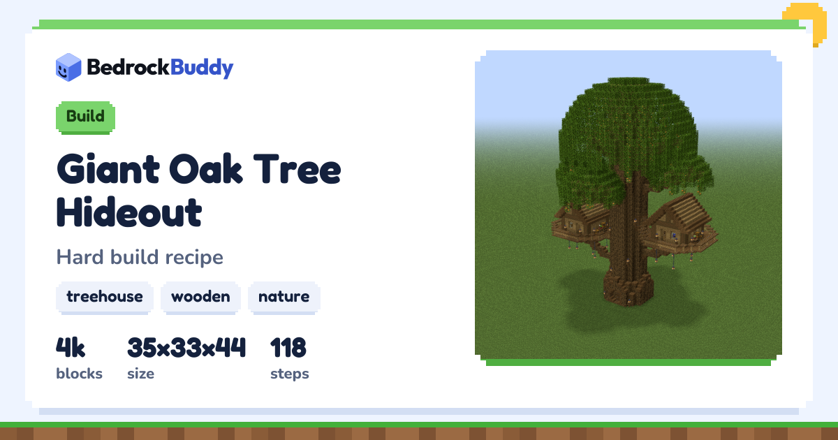 Giant Oak Tree Hideout · Bedrock Build: World & Schematic | BedrockBuddy