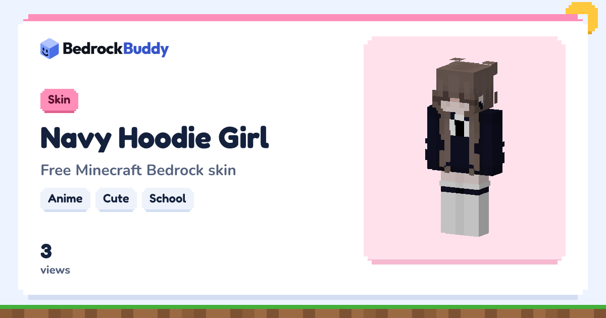 Navy Hoodie Girl Minecraft Bedrock Skin, Free Download